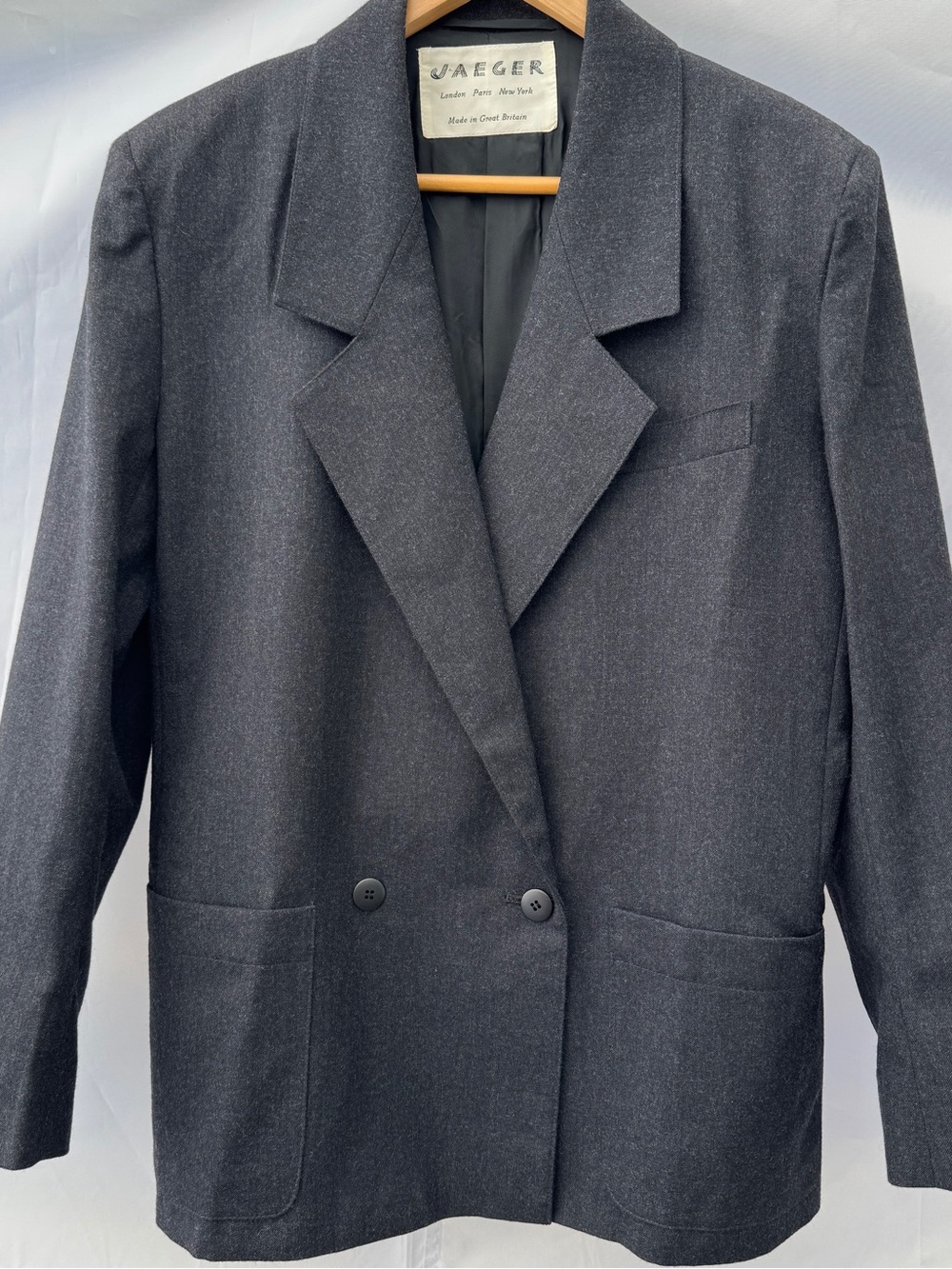 VTG Jaeger Women's Double-Breasted Black 100% New Wool Blazer Jacket Size 12
